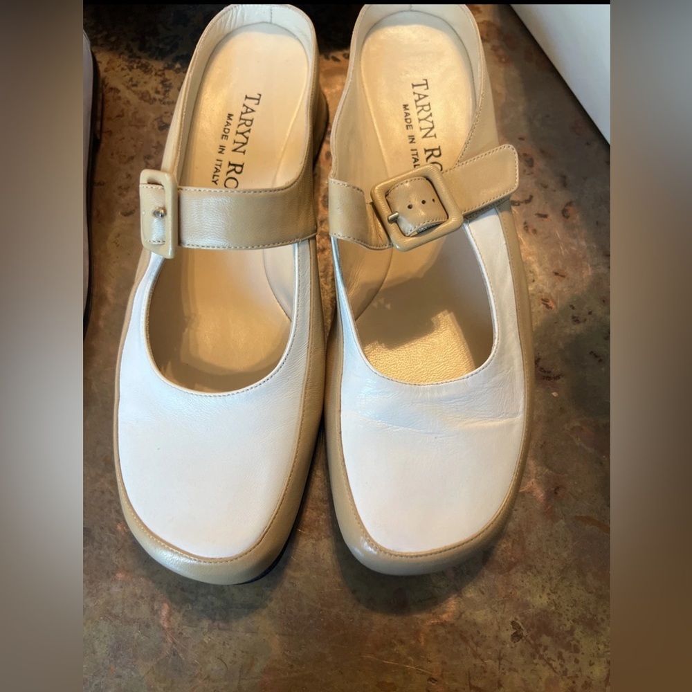 Preowned Cream/white Taryn Rose Women's Shoes Size 39 1/2 Made In Italy